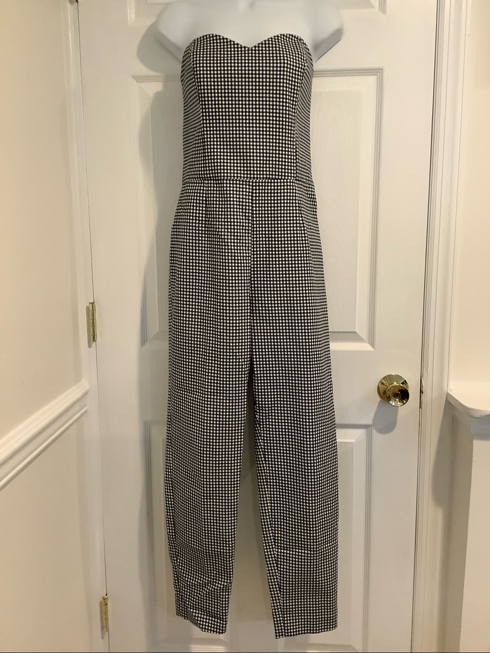 NWOT MICHAEL KORS Navy/White Gingham Strapless Coastal Beach Summer Jumpsuit 10